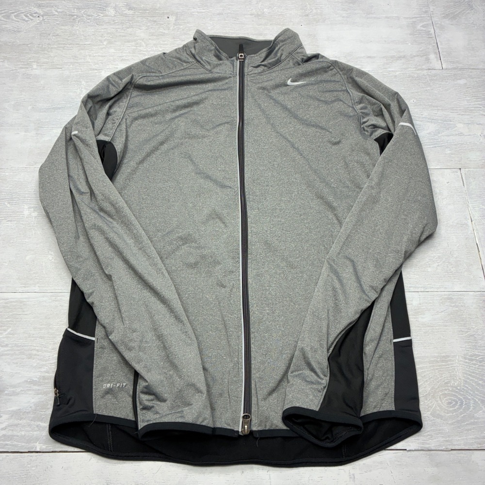 Nike Dri-FIT Full Zip Running Jacket Mens Large Gray Black Thermal Reflective